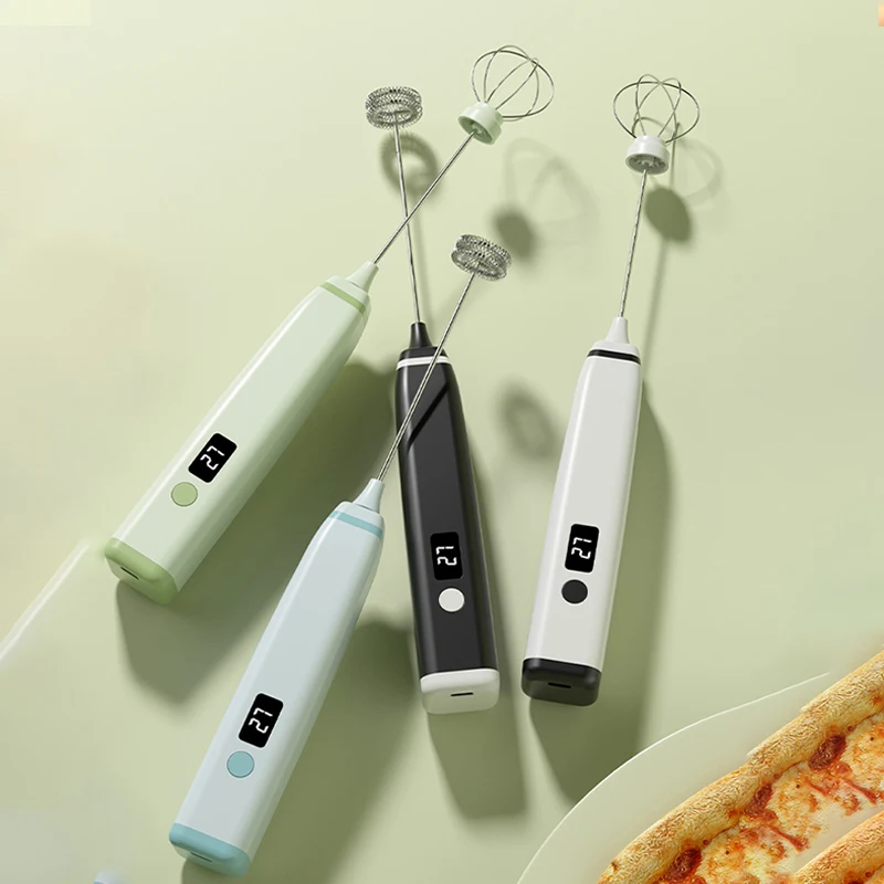 خلاط كهربائي محمول قابل لإعادة الشحن عبر USB مع شاشة ديجيتال، خلاط قهوة الحليب الكهربائي، رغوة الحليب الكهربائية