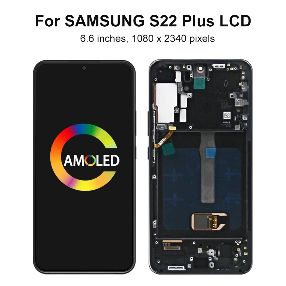 S22 Plus 5G Super AMOLED Screen Assembly for Samsung Galaxy S22+ 5G S906B S906B/DS LCD Display Touch Screen Digitizer with Frame