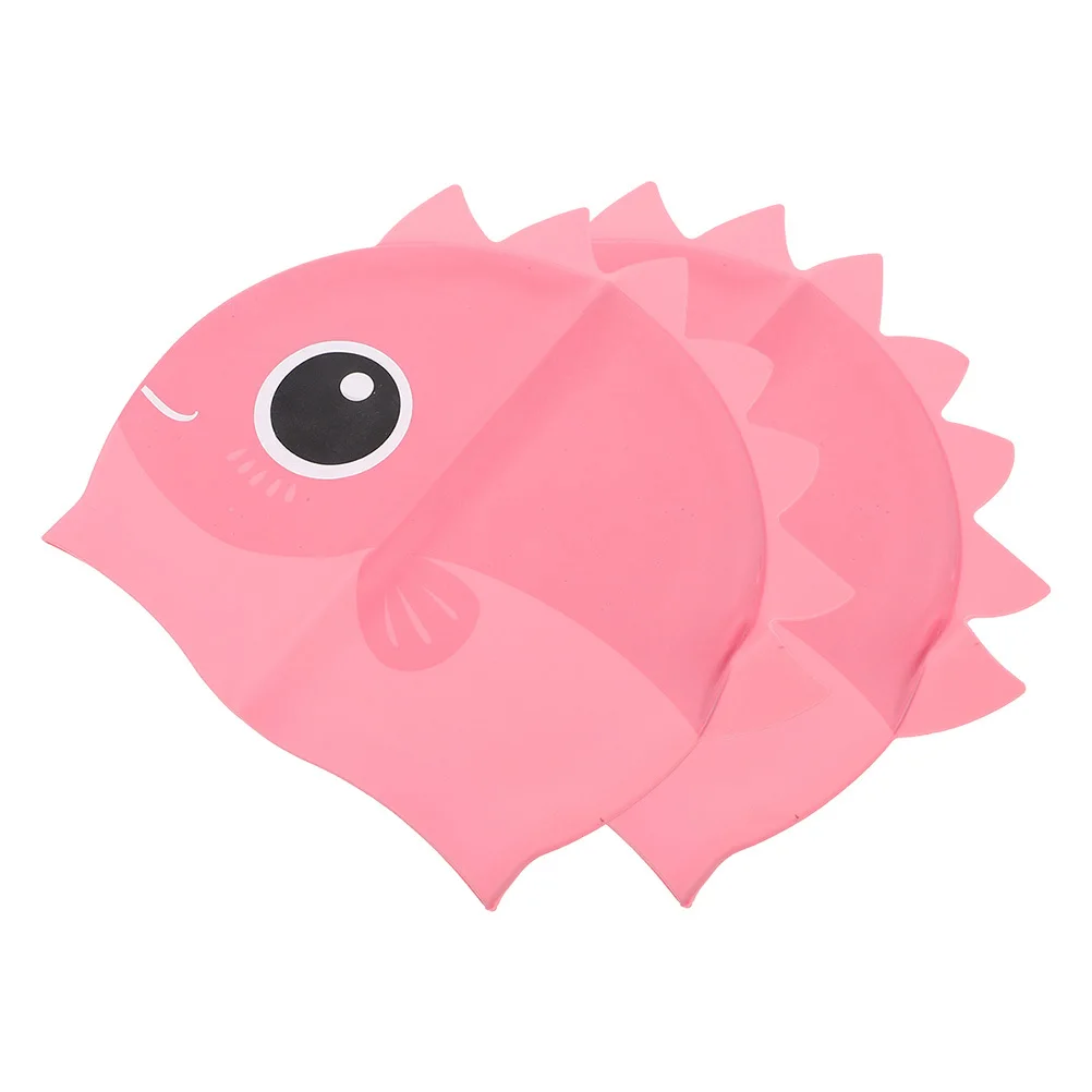 

2pcs Swimming Caps Cartoon Print Soft Stretchy Hair Protection Pool Beach Use Swim Caps For Women Long Hair