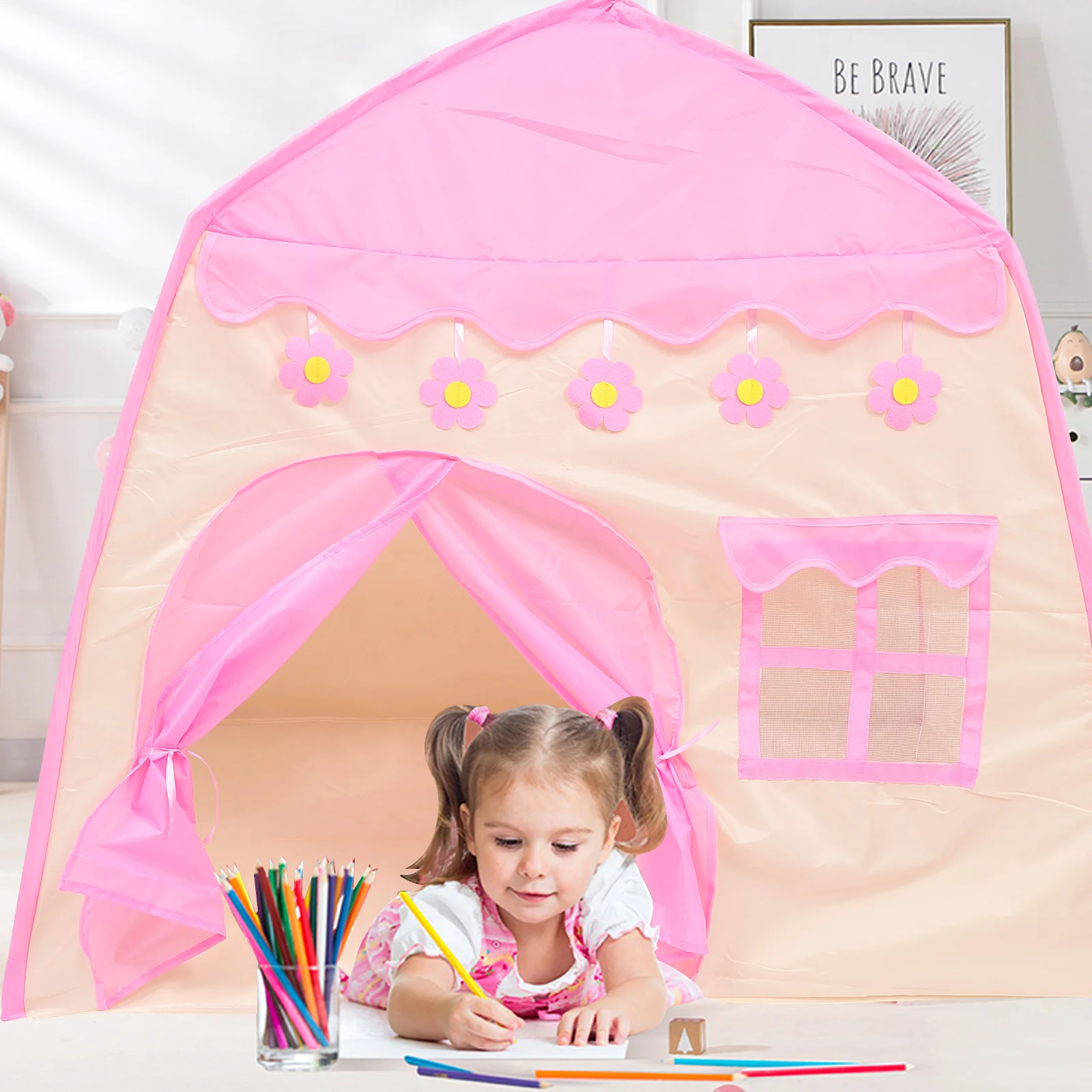 Maison de jeu portable pour enfants, tente d'intérieur pour enfants, château de prince, tente pliable, rose