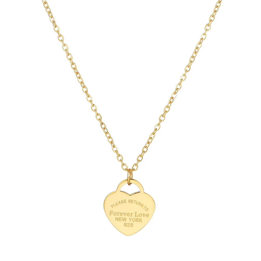 European and American Women's Fashion Titanium Steel Peach Heart Stainless Steel Forever Love Pendant Collarbone Chain Necklace