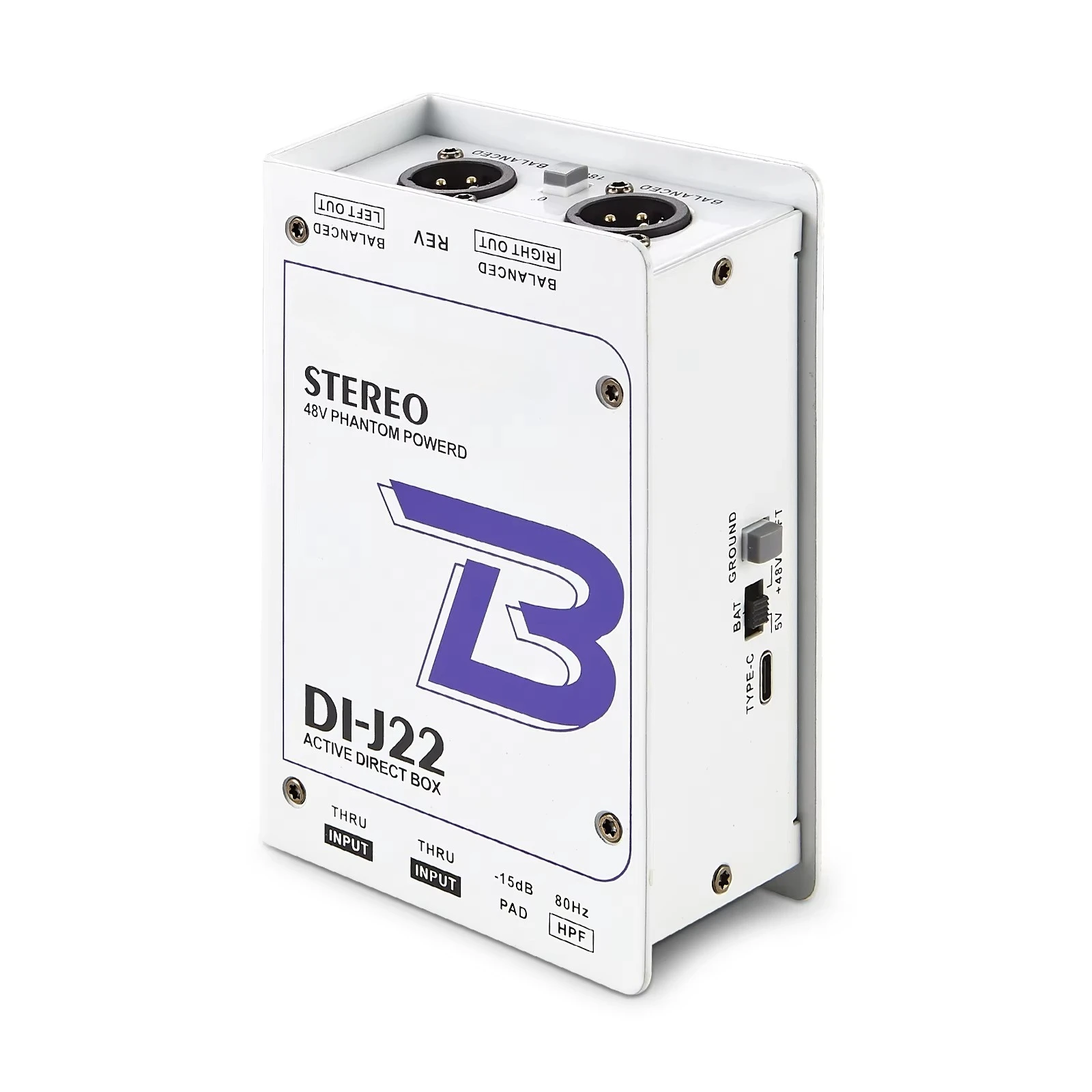 J22 Di Box 5V 9V 48V Multi Functional Professional 2 Channel  Phantom Power Active Passive Direct Box