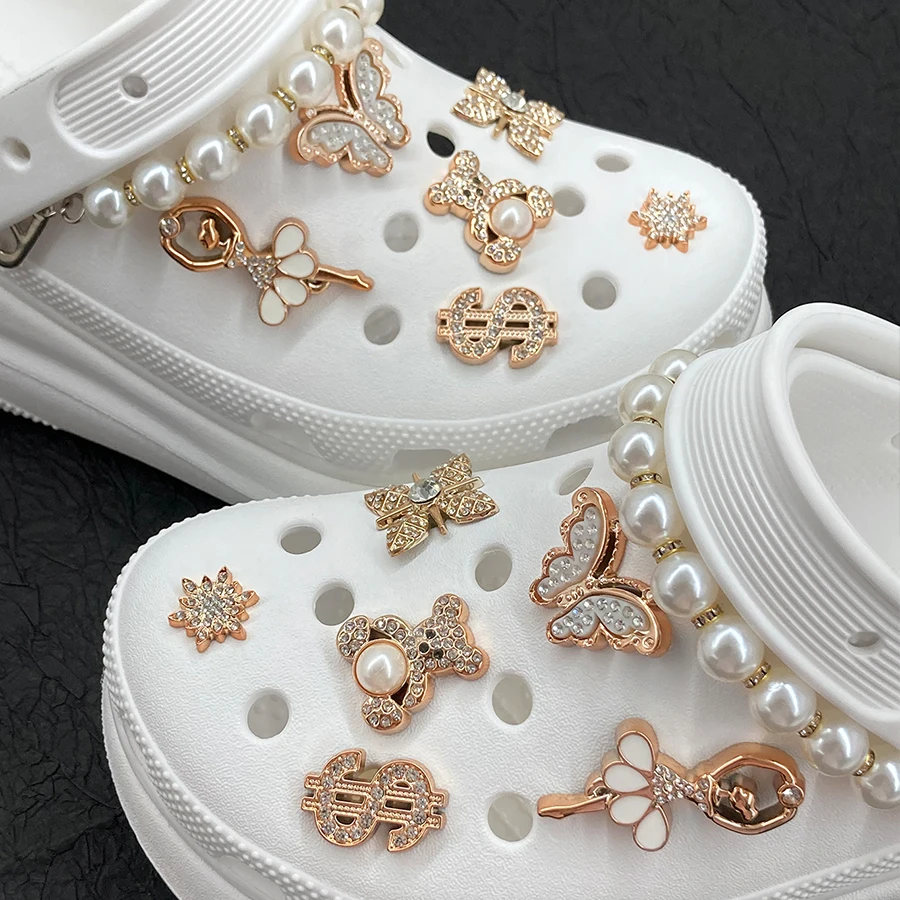 

14 шт., сверкающие милые подвески для обуви из АБС-пластика с жемчугом и медведем в долларах, съемные украшения для обуви для крокодилов, сабо, пляжная сумка Bogg, подарок