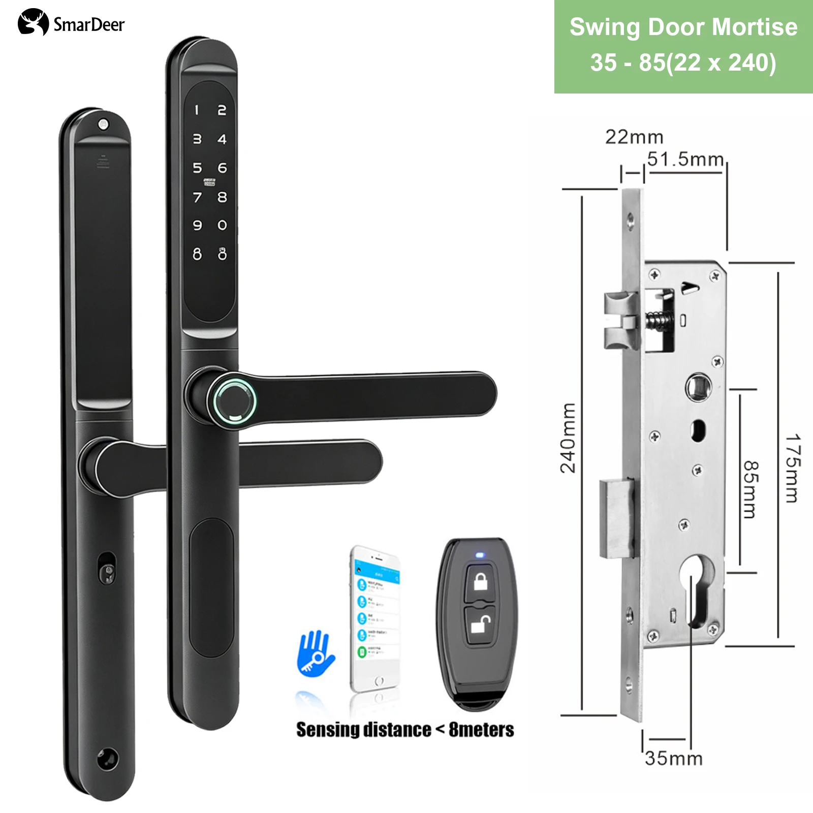 Slimme schuifdeurslot met thermische onderbreking, aluminium, IP65 waterdicht, Tuya WiFi, vingerafdruk, biometrische sleutelloze toegang, elektronisch slot
