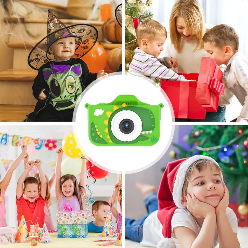 Dinosaur Toy Camera For Kids Hd Digital Video Camera With Silicone Cover Christmas Birthday Gifts For Girls Boys Age 3-12