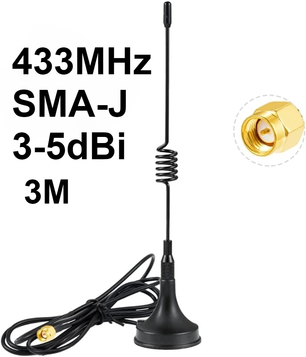 1PCS 433MHz Antenna with Magnetic Base Omni Antennas SMA Male 3m 2.5G Cable Long Range Antena for USB Module Aerial