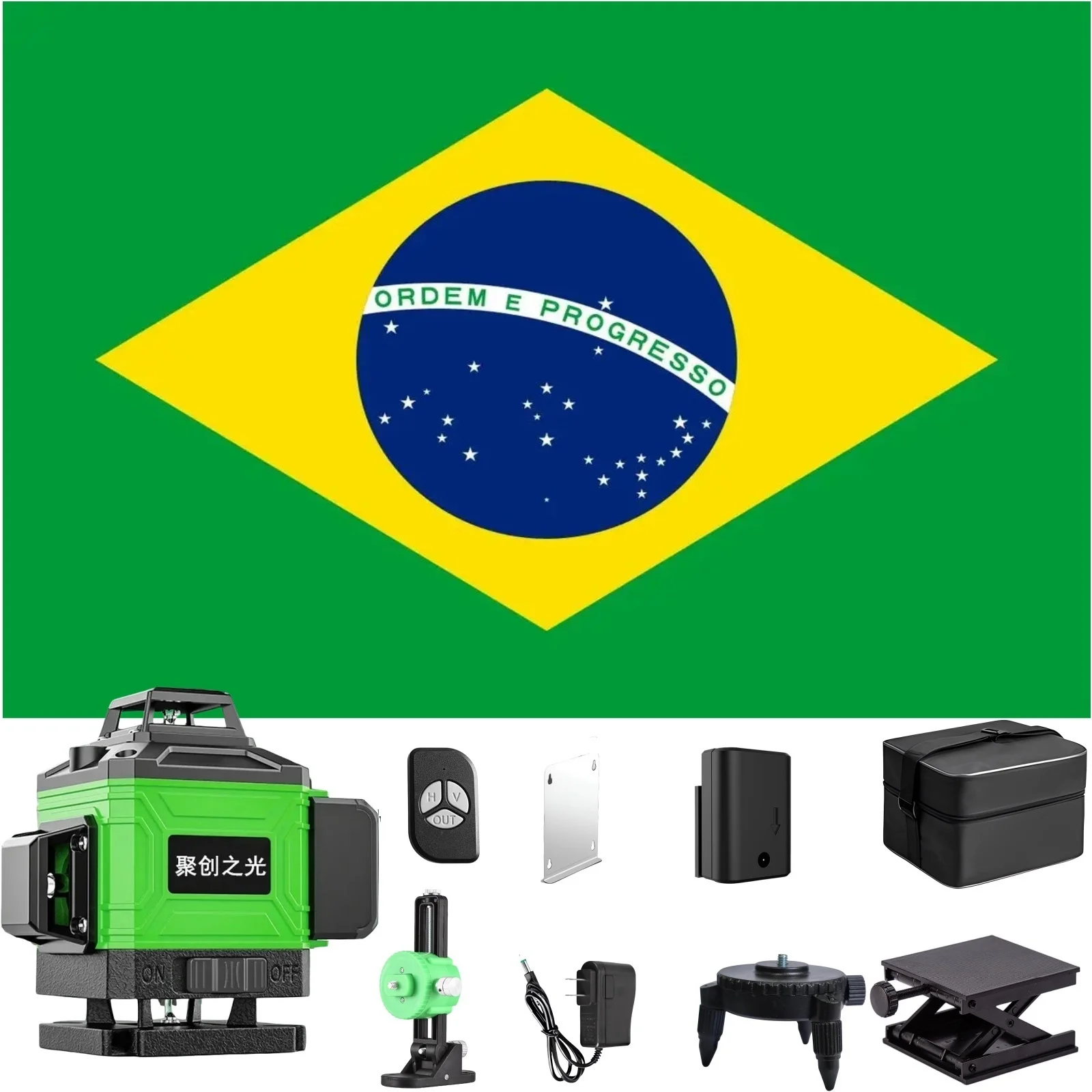 Armazém Brasil 4D 16 Linha Nivel Laser 360 °   Baterias autonivelantes de 2400mAh e feixe de laser verde - Ferramenta profissional de nível a laser