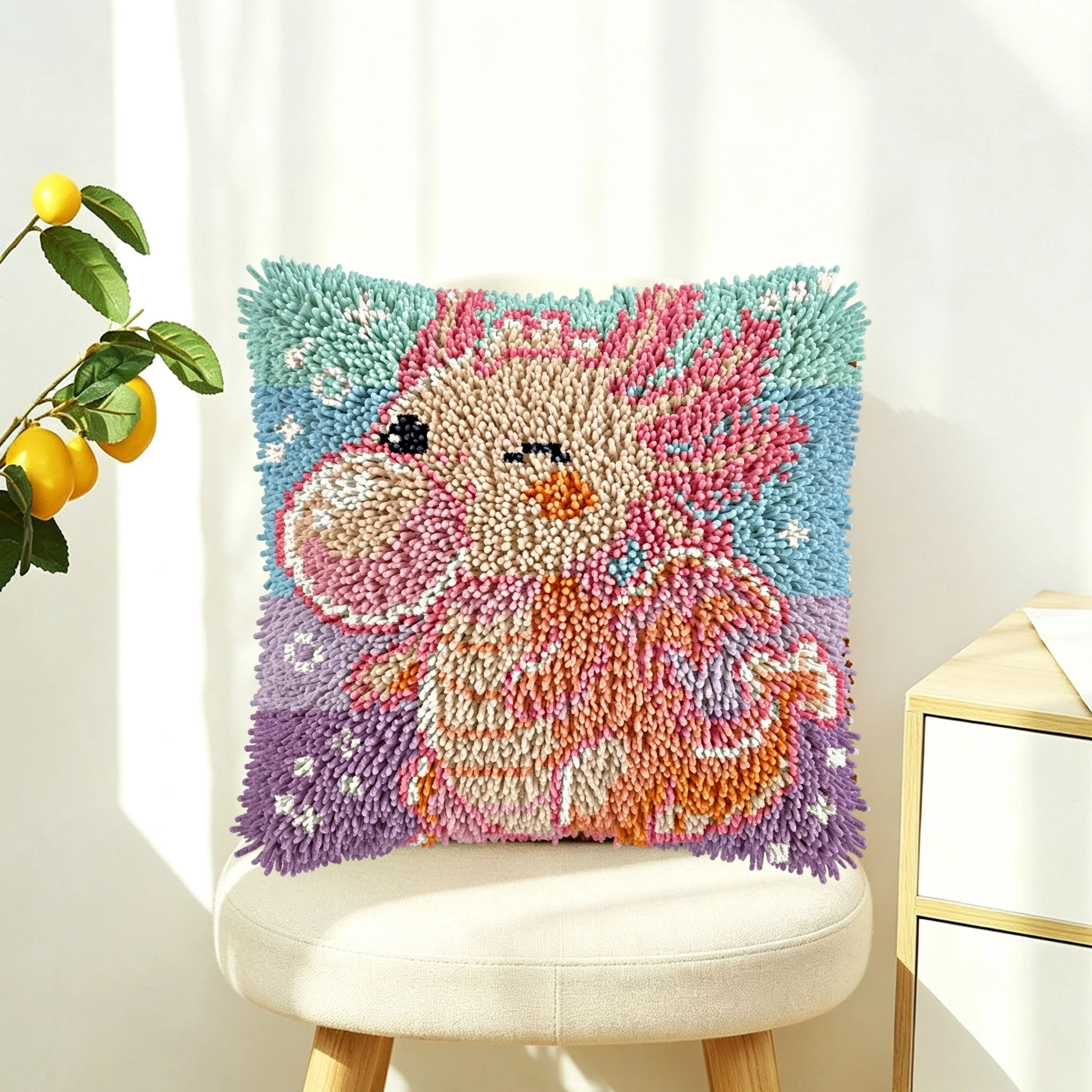 1Set Pink Dragon Knot Pillow Latch Hook Kit Cushion Pillowcase Set For Needlework Latch Hook Kits DIY Beginner-friendly Embroide