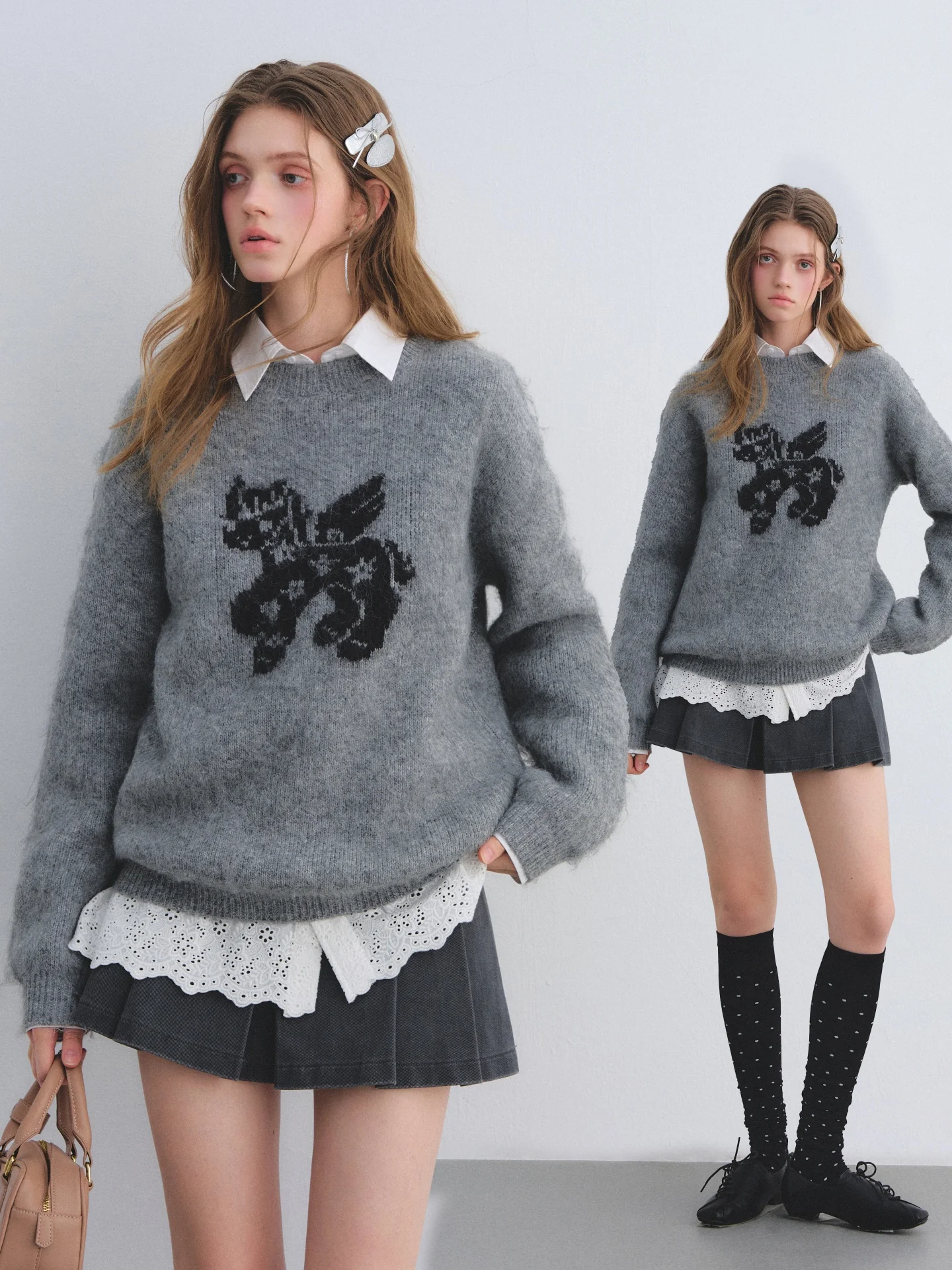 

AsGony Wool Blend Knitted Sweater round Ne Tassel Loose Fit Versatile Top High Quali Feel Instant Money to Spend