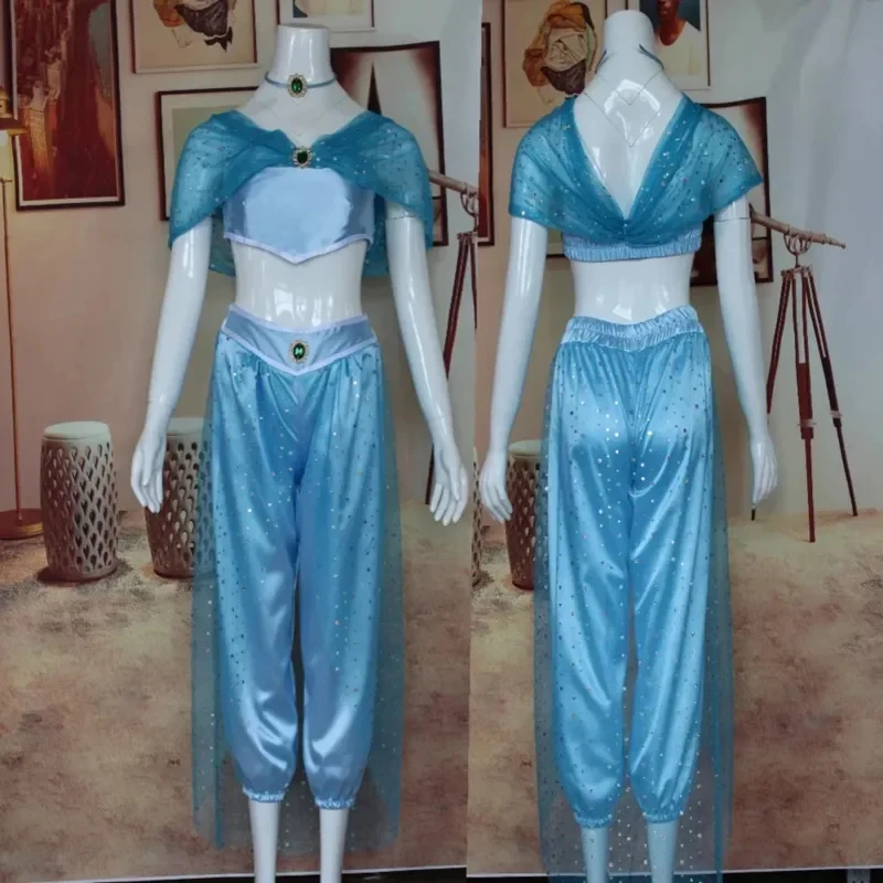 ★ Disfraz de Halloween para Adultos, Vestido de Princesa Jazmín de la Lámpara de Aladdín, Conjunto de Danza del Vientre ♥ Todos los rincones del país