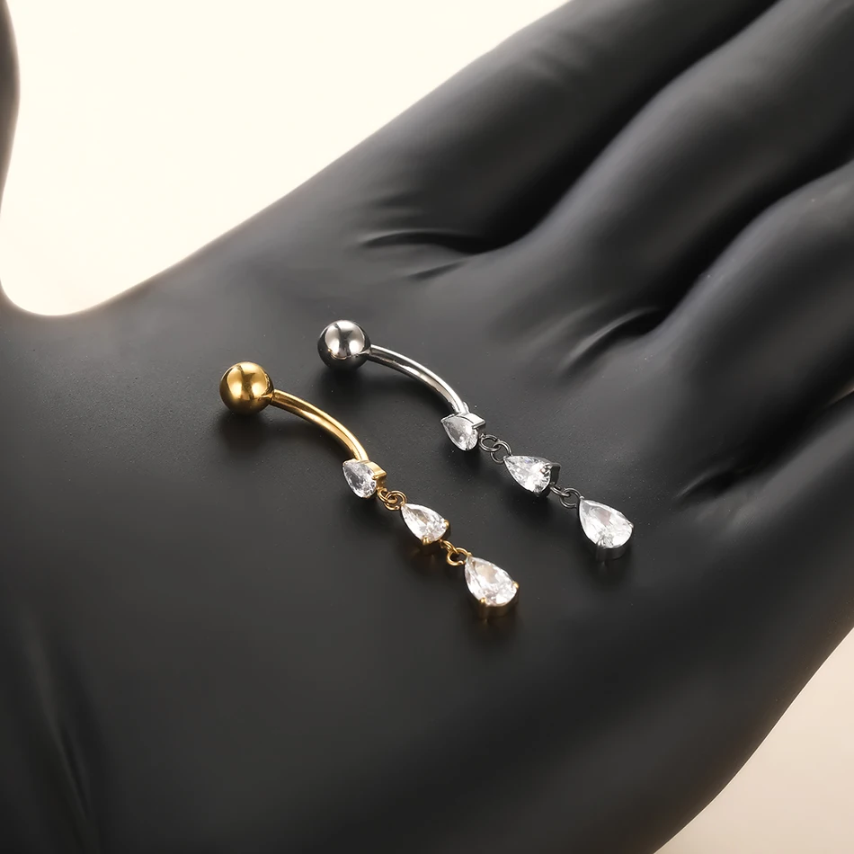 5/10Pcs ASTM F136 Titanium 14G Teardrop CZ Dangle Belly Button Navel Ring Dangling CZ Statement Navel Piercing Sexy Body Jewelry