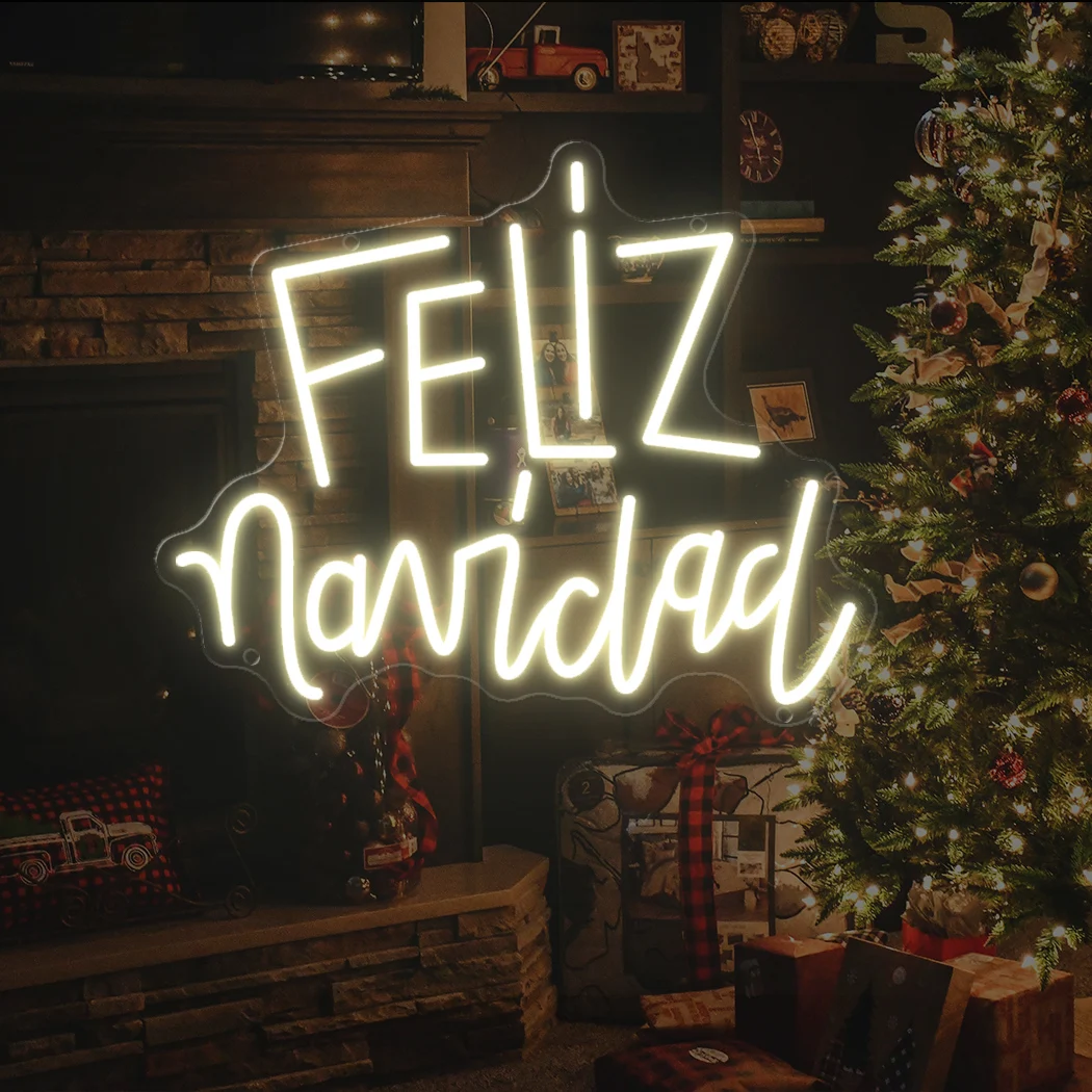 Feliz Navidad Neon Sign Led Lights Christmas Party Home Room New Year Bedroom Wall Decor Lamp Merry Christmas Gift LED Neon Sign