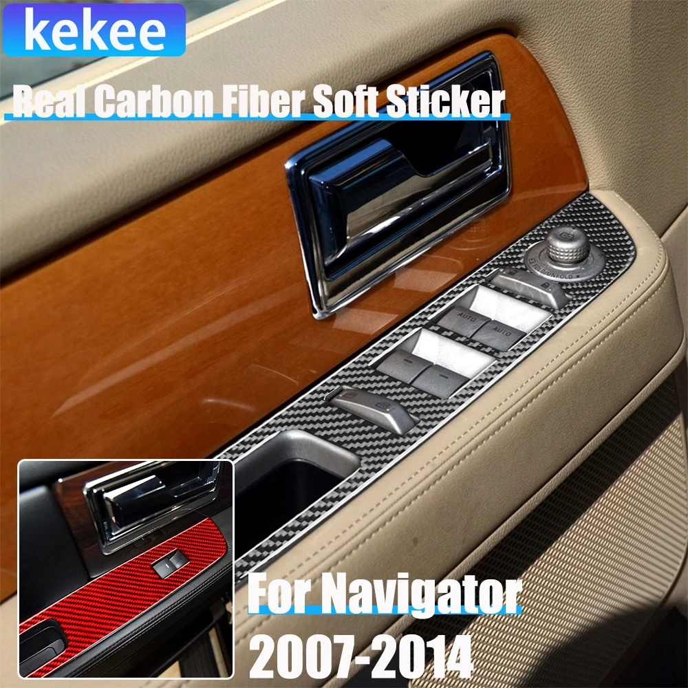 

Real Carbon Fiber Car Accessories Door Window Lifting Control Decorative Trim Cover Soft Sticker For Lincoln Navigator 2007-2014