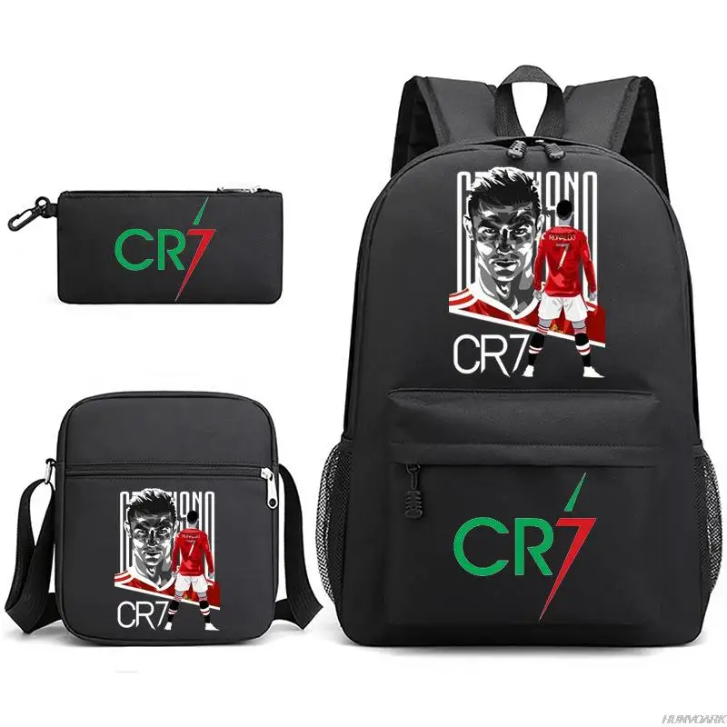 Mochila deportiva CR7 para hombre y mujer, morral escolar de viaje para estudiantes, para ordenador portátil, 3 piezas