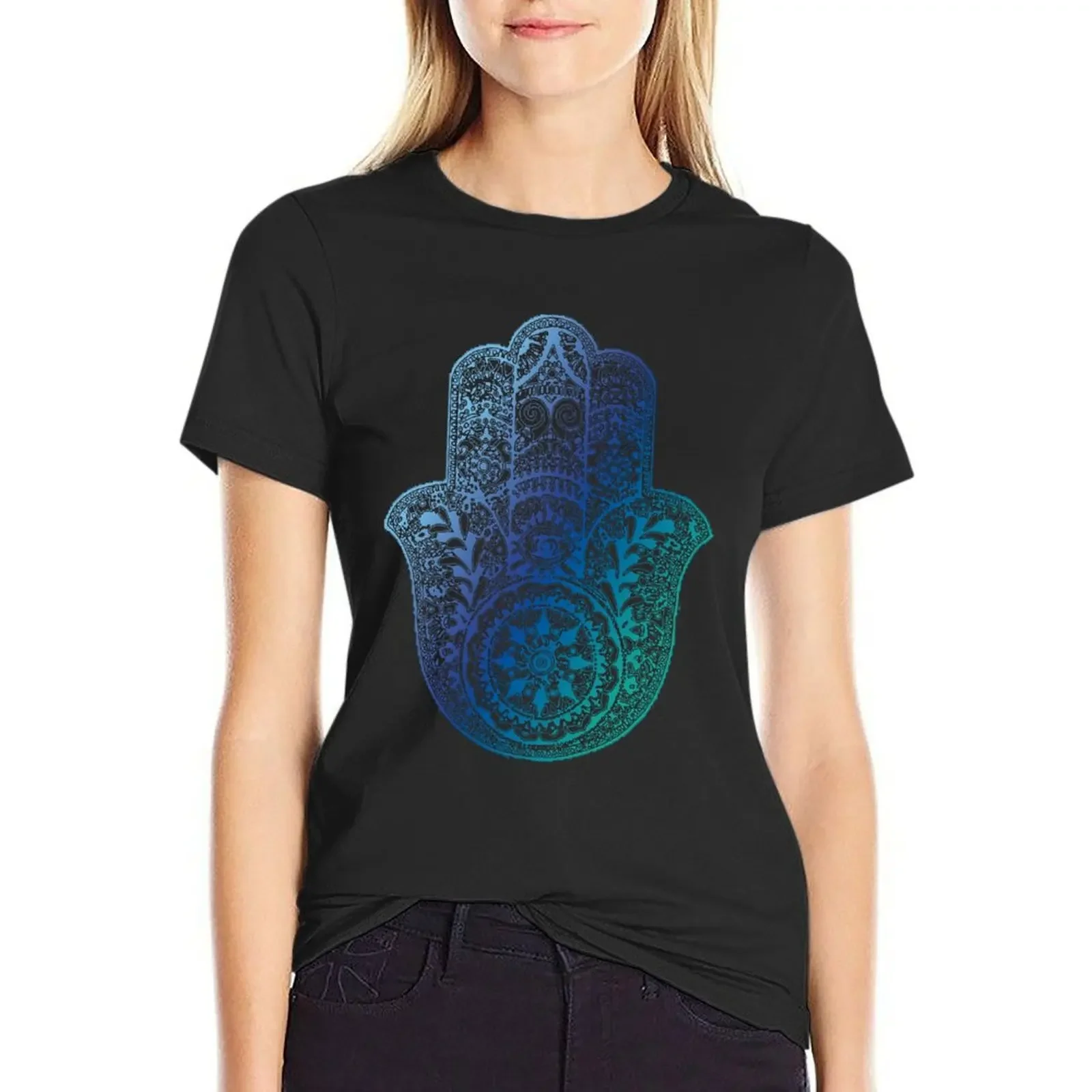 

Blue Hamsa T-Shirt tees Short sleeve tee quick-drying Women's tops