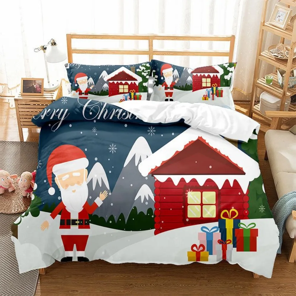 

Christmas Bedding Set Cartoon Santa Claus Elk Duvet Cover Kids Bedclothes Soft Bedspread And Pillowcase 200x200cm Size Bed Sets