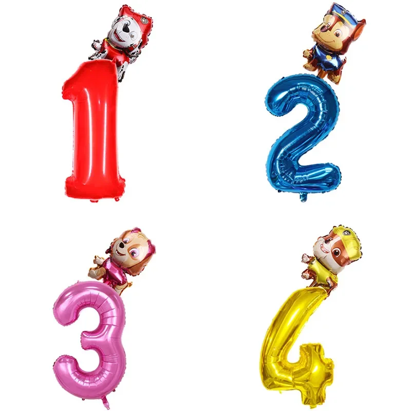 Cartoon paw patrol 32 inches Number Foil Balloons  Chase Skye Marshall Rubble Child Birthday Party Decoration Balloon kids toy