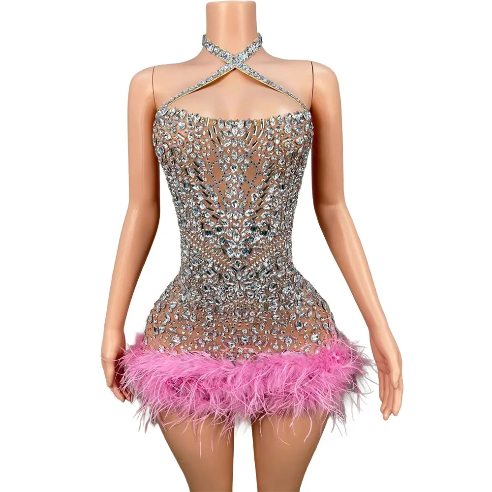 Luxuriöses Mini-Kleid für Geburtstagsfeiern, Sexy Mesh-Kurzkleid für Frauen, Heiße Mädels-Nachtkleidung für Bar, Club, Geburtstag, Tanz und Bühnenauftritte