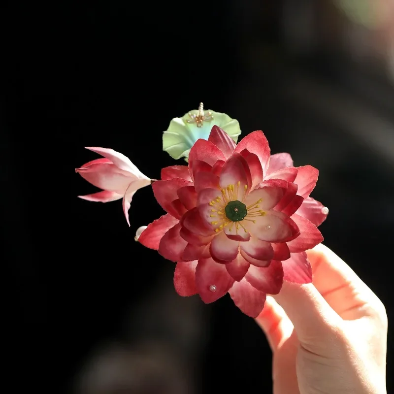 Lotus hairpin semi-tied hair girl antique headdress back head clip Tang Feng hair accessories super fairy Hanfu side clip