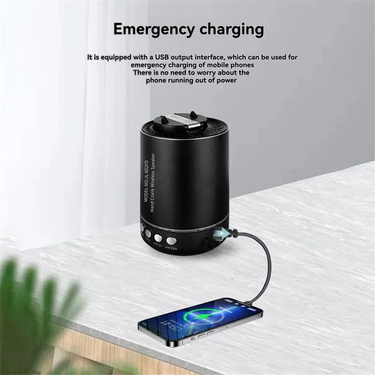 Altavoz Bluetooth con manivela A20M, altavoz inalámbrico portátil con Radio de emergencia AM/FM para acampar al aire libre, color negro