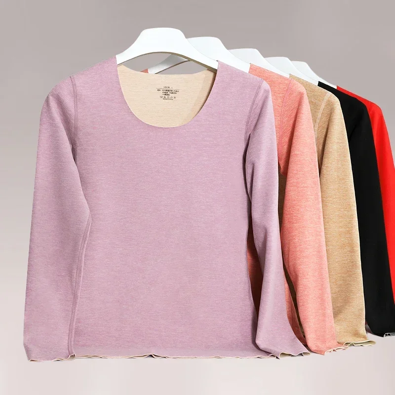 

Женское бесшовное термобелье, 2 шт., которую можно носить внутри. Женский осенний термотоп на флисовой подкладке и утолщенный, цельный.