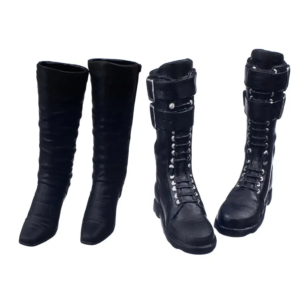 2x 1:6th Long Boots Black High Heels for Action Body Figure Doll Toy Accessories