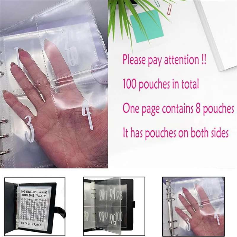 

100 Envelopes Challenge Binder, A5 Money Budget Binder With Cash Envelopes Savings Challenges Book To Save 5,050 Black