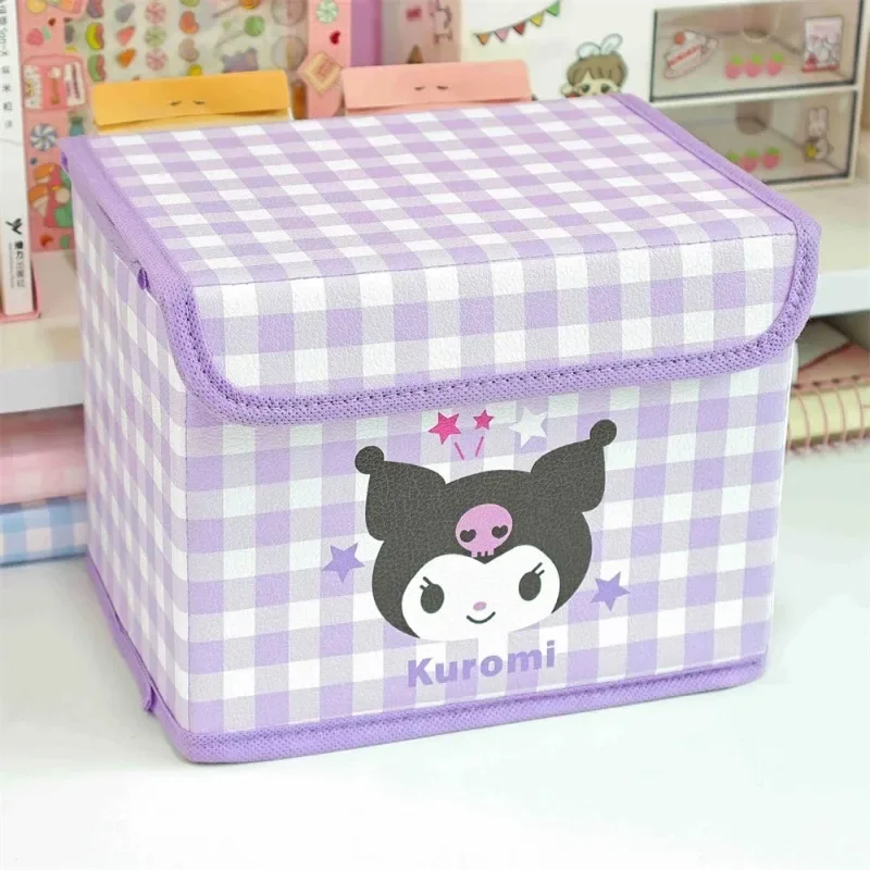 Sanrio Kawaii Storage Box Anime Cinnamoroll Melody Kuromi cestino portaoggetti pieghevole coperchio diviso scatole di smistamento Sundry Organizer