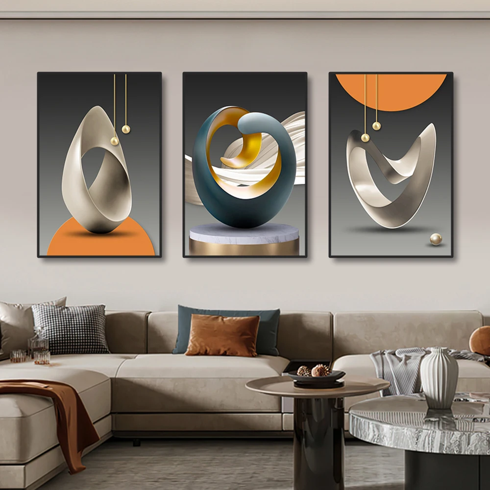 3PCS--3pcs Modern Geometric Wall Art Canvas Prints Luxury Abstract Artwork Paintings For Modern Living Room Bedroom Wall Deco