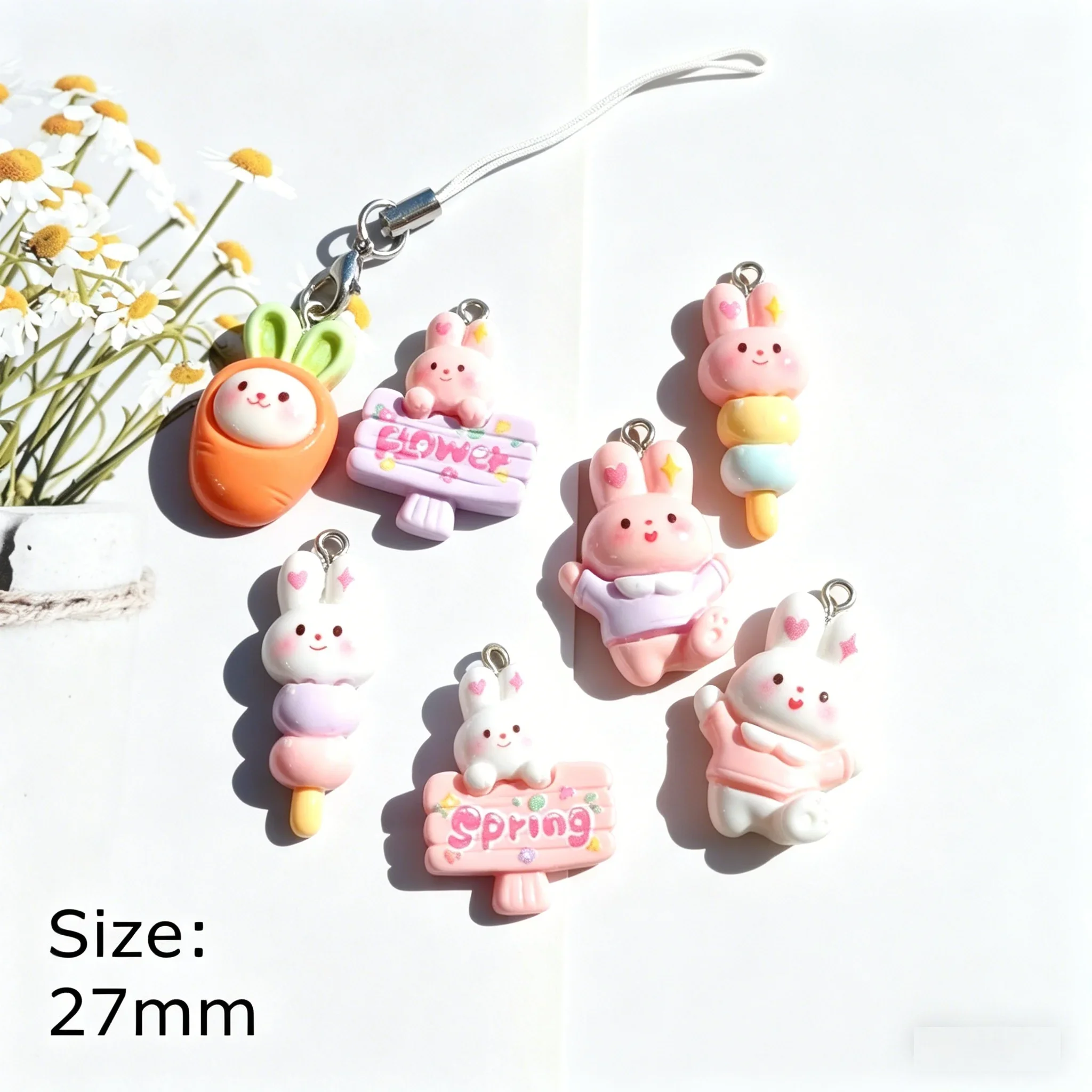 10Pcs Cute Rabbit Carrot Resin Pendants Kawaii Flatback Cabochon Charms for DIY Jewelry Earrings & Bracelet Making