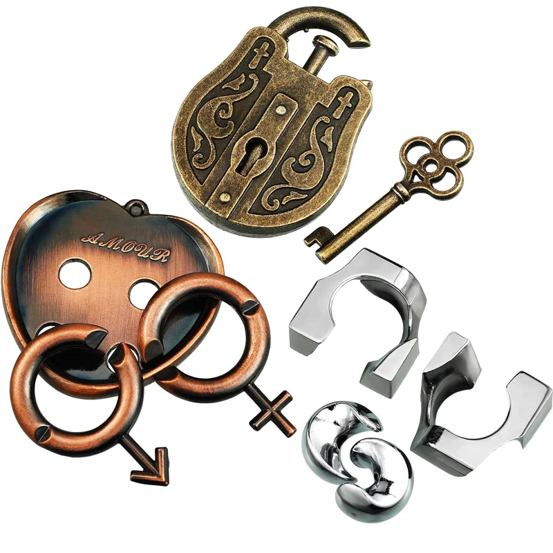 Magic IQ Brain Teaser Metal Puzzles 3PCS Disentanglement Unlock Interlocking Problem Solving Toys For Kids Teens Novelty Gifts