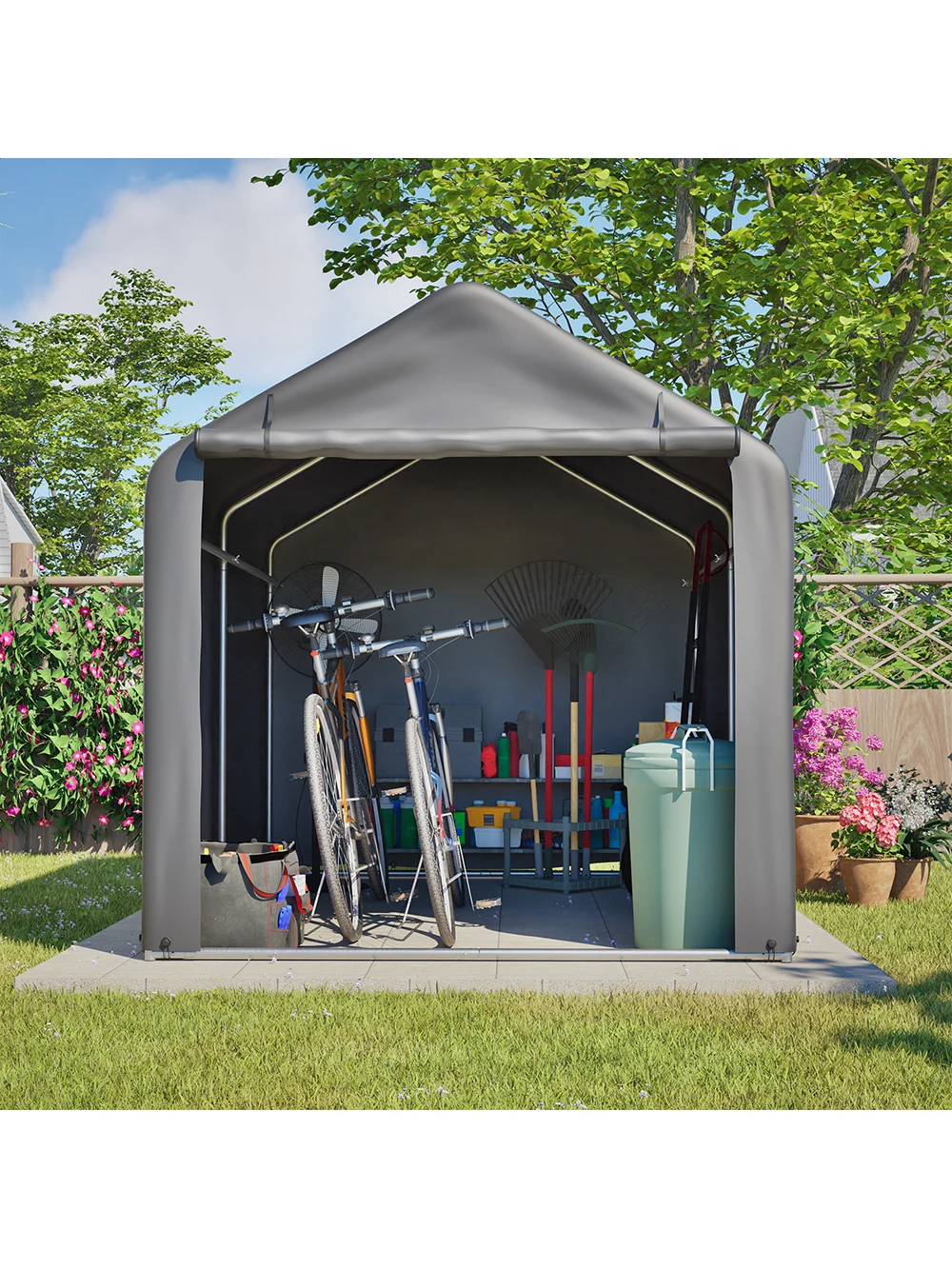 160×220×165cm Outdoor-Fahrradunterstand – Fahrradschuppen mit Rolltor, Polyethylen-Überdachung, Fahrradgarage für Garten und Haushalt