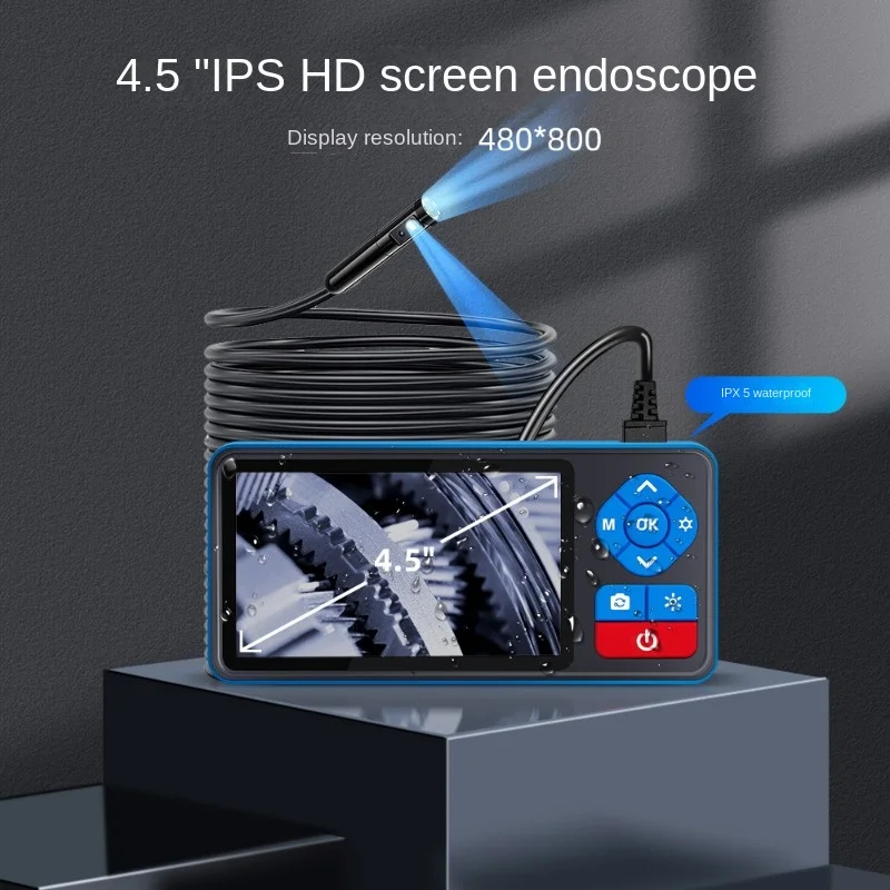 4.5-inch HD endoscope dual lens 8MM endoscope side lens switching TF storage 5M hard wire IPX5 waterproof borescope