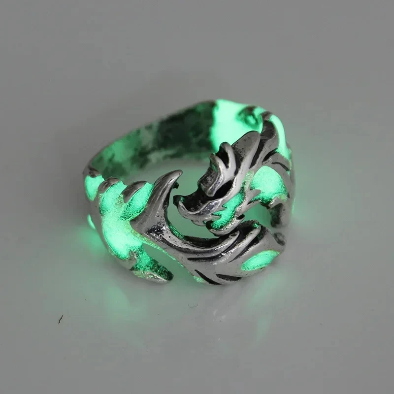 Fashion Luminous Dragon Rings Gothic regolabile Men anelli in acciaio inossidabile Unique Boys Jewellery Vintage Halloween Anillos Decor