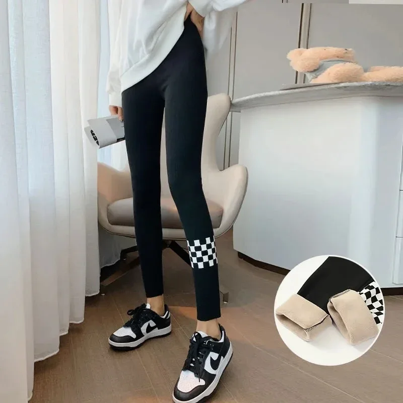 Women High Waist Thicken Warm Leggings Trousers Winter Fleece Lined Slim Leggins Pencil Pants Ankle-length Lamb Fluff Legginsy