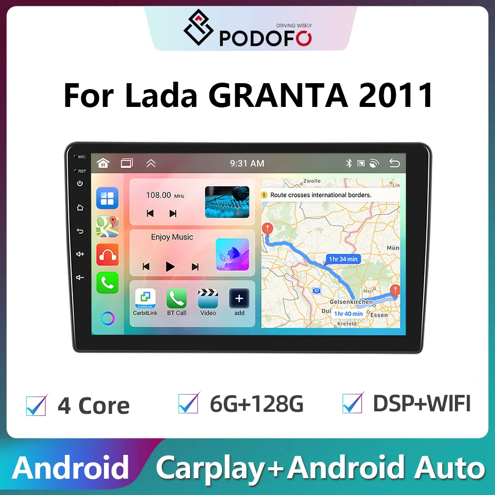 Podofo 2din Android Car Radio For LADA Granta Sport 2011-2018 Carplay Stereo Player Autoradio WIFI GPS Navigation FM/RDS