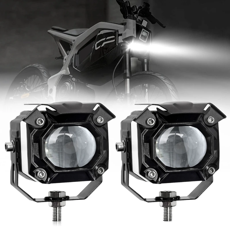 

Motorcycle LED Spotlight DRL Angel Eye Auxiliary Light For Car Tractor Truck ATV UTV SUV Boat, White+Amber+Blue Light