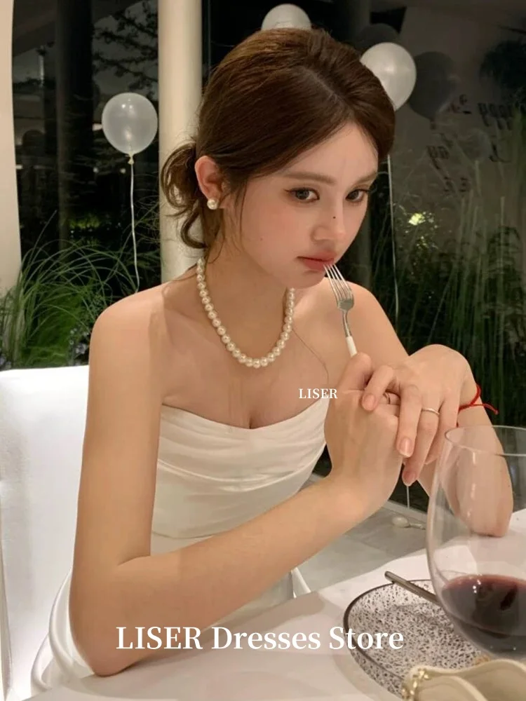 Liser بدون حمالات على شكل حرف a فساتين زفاف كورية بسيطة بسيطة من الحرير والساتان فساتين زفاف أنيقة للتصوير الفوتوغرافي تخصيص الكورسيهات