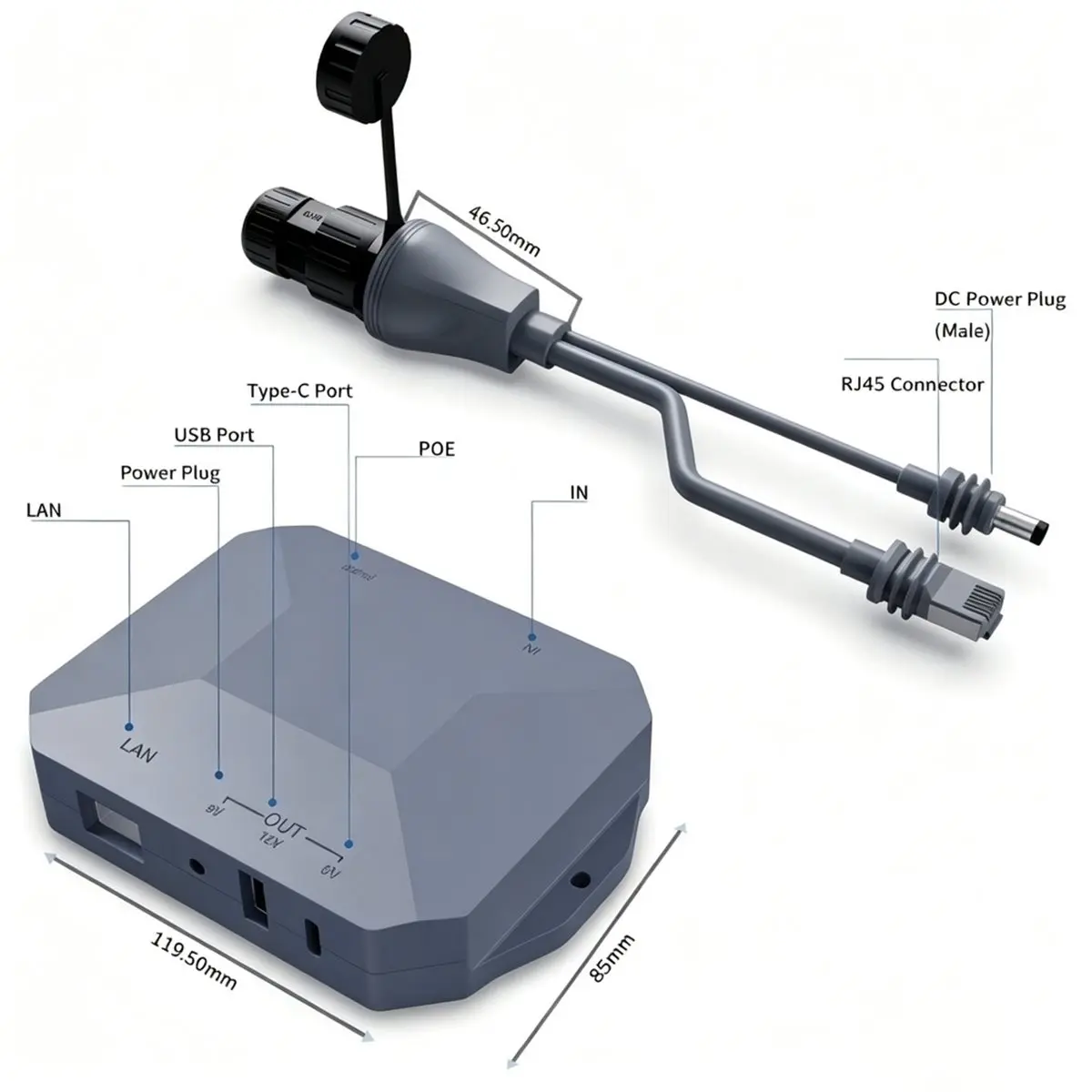 Passive PoE Injector and Splitter Adapter for Dishy 2-in-1 Power & Data Accessory