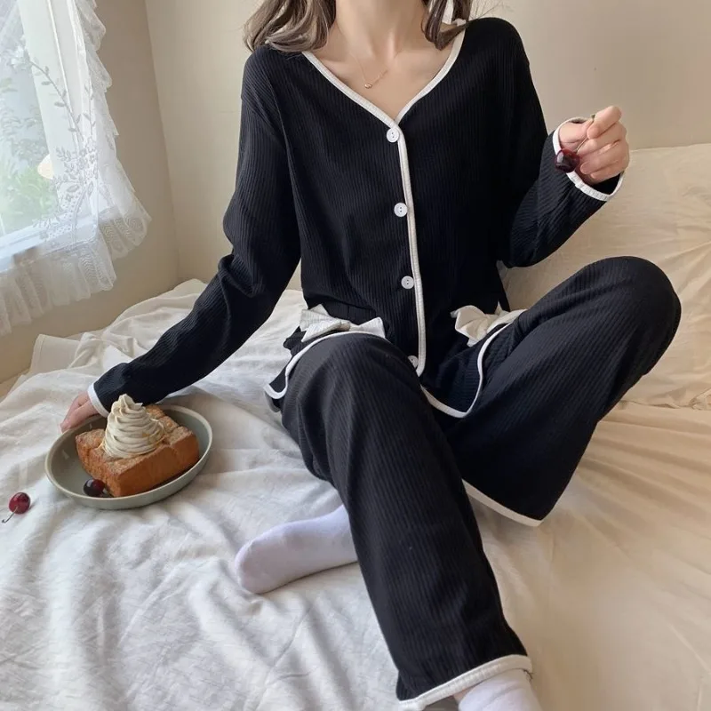 Pajama Sets Women Solid Bow Special Charming Elegant Sweet Basics Tender Modern All-match Daily Home Ladies Korean Style Temper