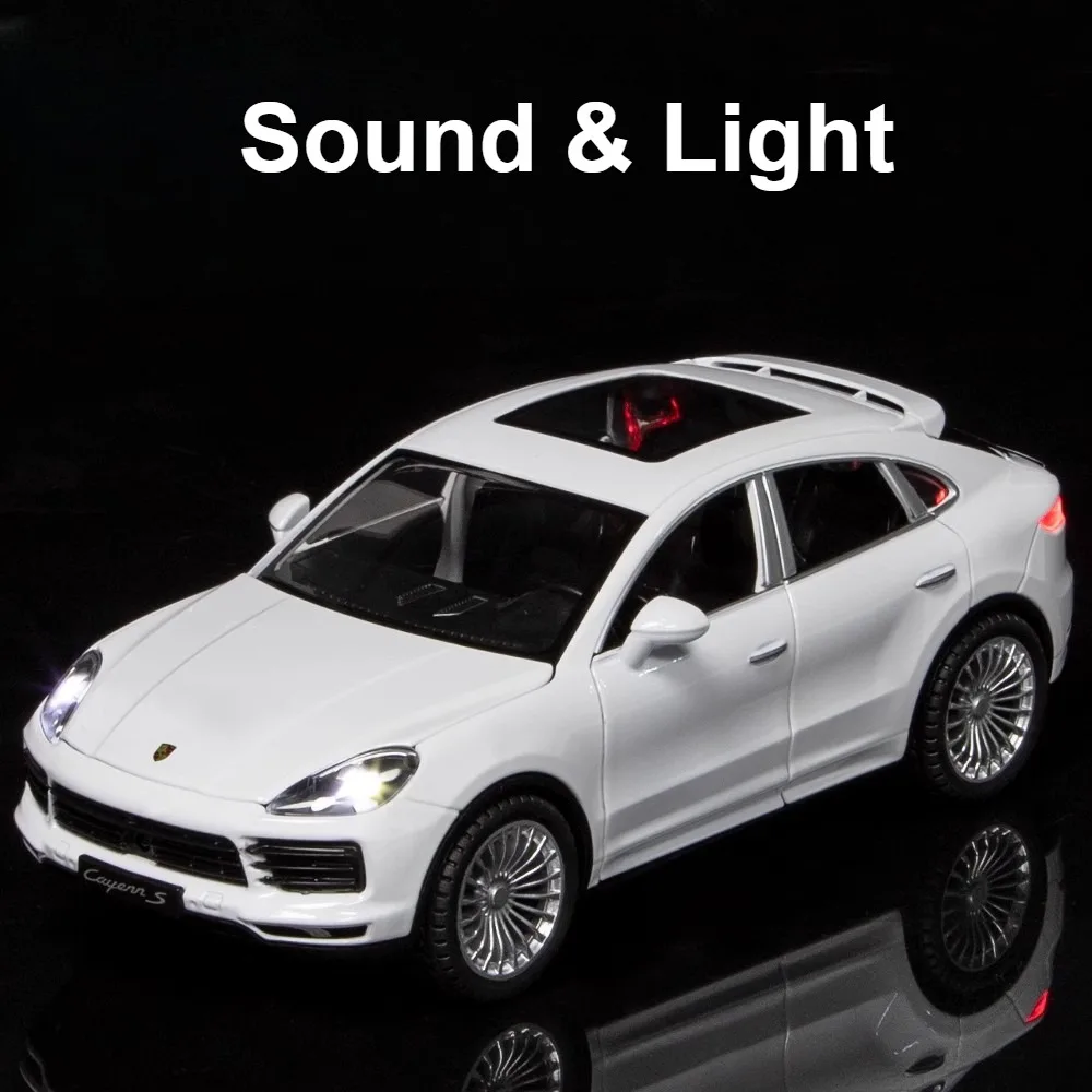 子供のためのカイエンのSUV車モデルおもちゃ、合金ダイキャストドア、オープンシミュレーション、音と光、車両モデル、誕生日プレゼント、1:24スケール