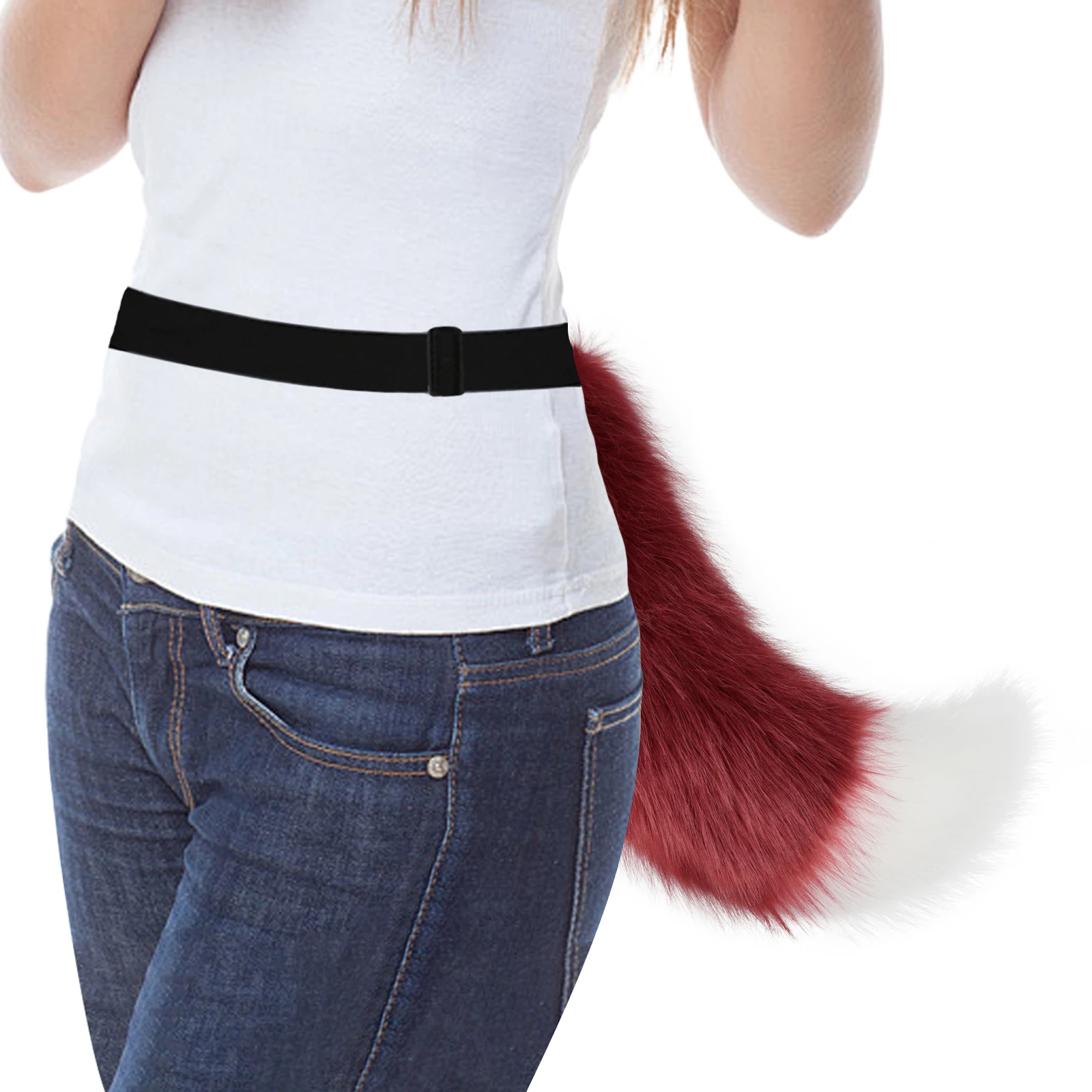 Faux Fur Wolf Fox Tail with Adjustable Elastic Belt Halloween Cosplay Costume Accessory