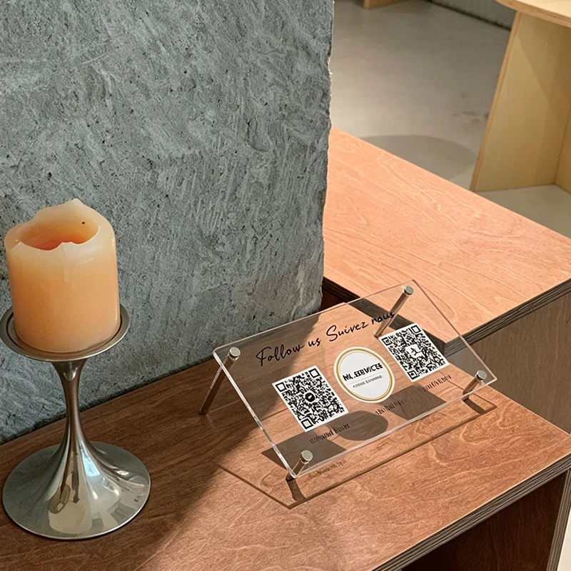 

Customized QR Code Business Logo Sign Transparent Acrylic Scanning Plate Instagram Google Review Signs