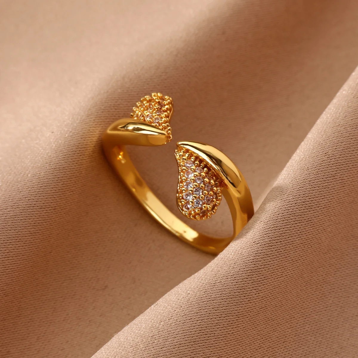 Vintage Geometrischer Offener Ring für Damen, Kupfer-Gold-Farbe, Zirkonia-Besatz, Wassertropfen-Design, Verstellbarer Ring, Ästhetischer Klobiger Schmuck, Geschenk – Detail 3
