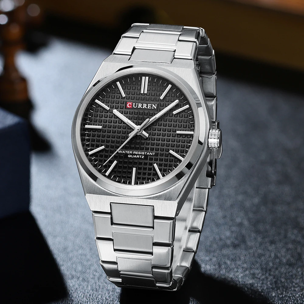 CURREN 8439 Men's minimalist business watch; Couple's round steel band wristwatch image 5