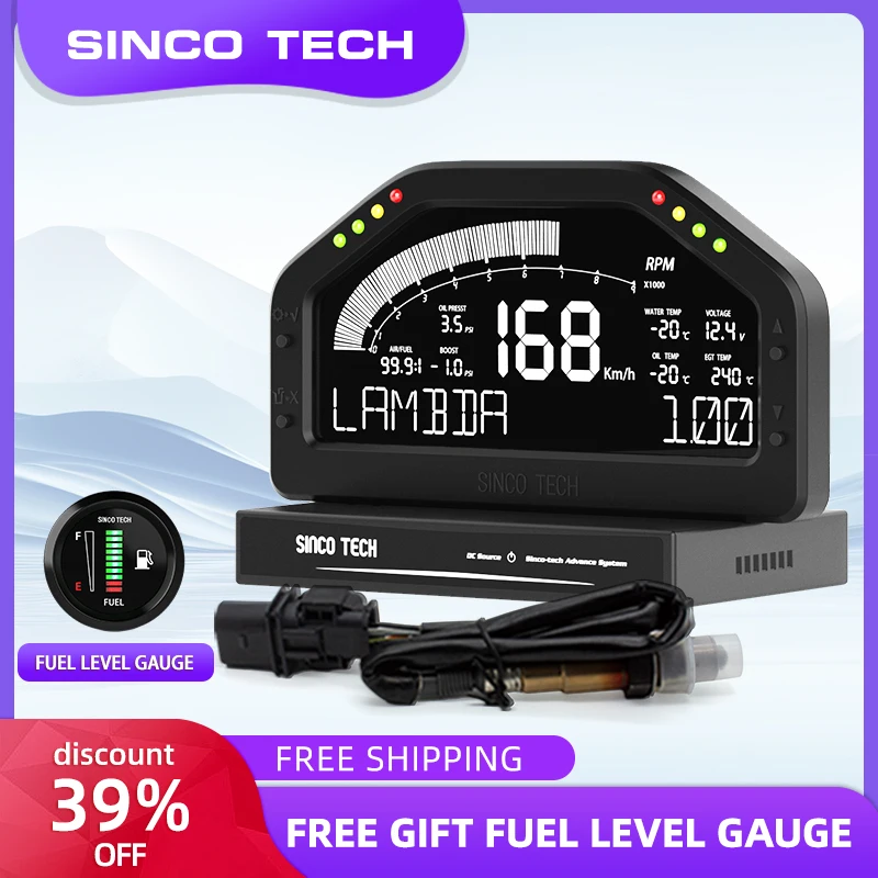 DO926WB SincoTech Wideband 7-Color Multifunctional Black Racing Dashboard With Oxygen Sensor