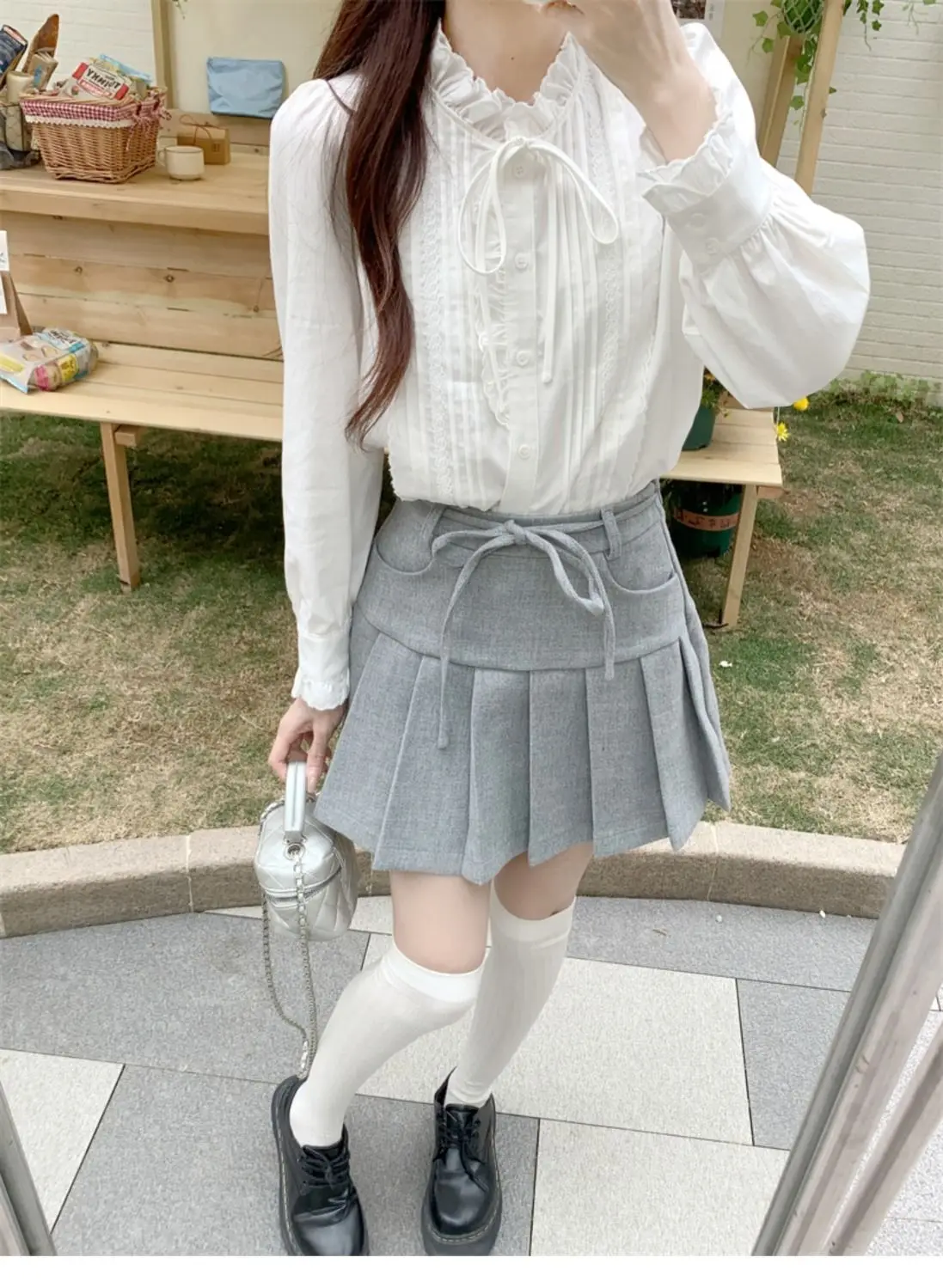 Blanc brodé champignon dentelle col montant Chemise français rétro à manches longues haut Chemise Femme Camisas De Mujer chemises et chemisiers