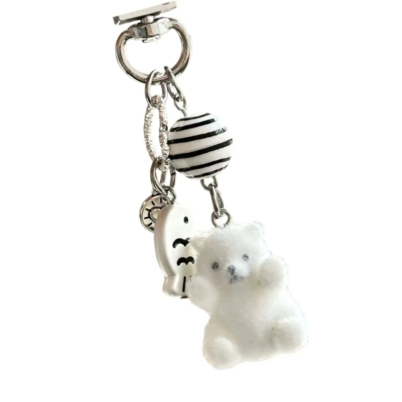 340D Plush Bear Keychain Soft Flocking Bag Charm Lightweight Bags Pendant Portable Accessory Holder
