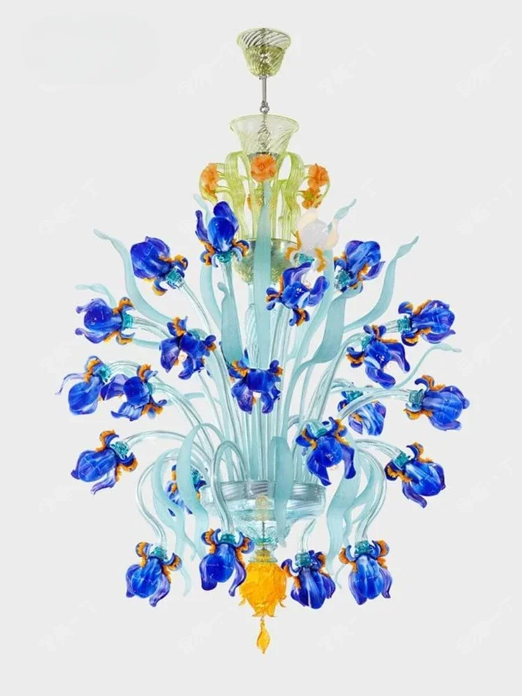 Glass flower chandelier, fresh dining room cream style designer, creative lighting decoration