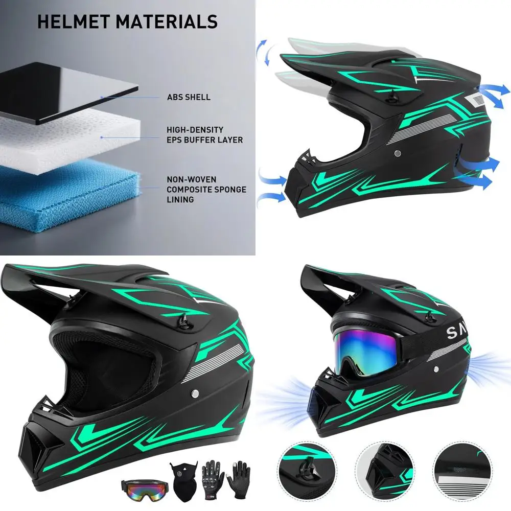 

Youth Dirt Bike Motocross Helmet Set with Goggles, Gloves, and Face Mask - DOT Certified Full Face Helmet for Boys and Girls (Gr
